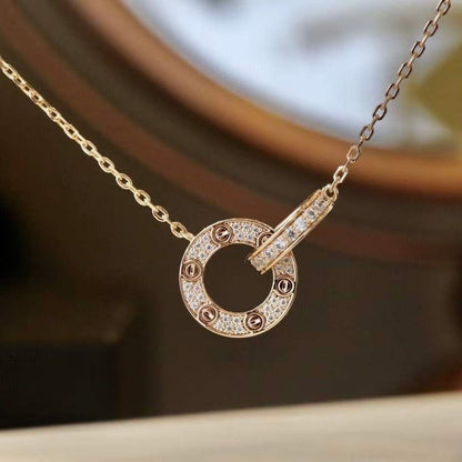 Mysitc LOVE 7.6MM NECKLACE ROSE GOLD AND SILVER  FULL DIAMOND