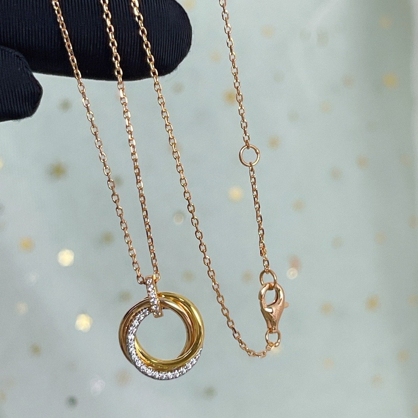 Mysitc TRINITY NECKLACE SILVER GOLD PINK GOLD DIAMONDS