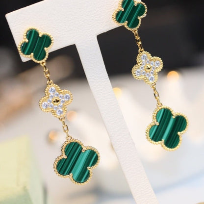 Mysitc CLOVER EARRINGS GOLD MALACHITE DIAMOND 3 MOTIF