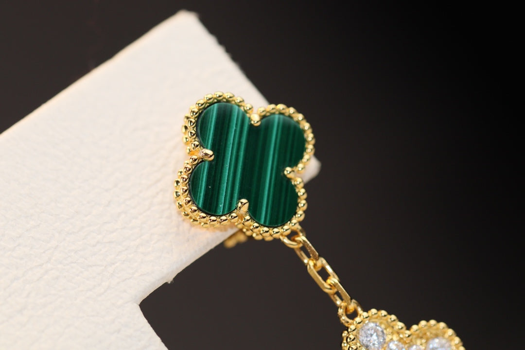 Mysitc CLOVER EARRINGS GOLD MALACHITE DIAMOND 3 MOTIF