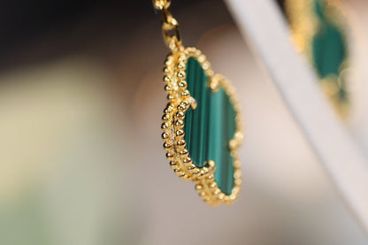 Mysitc CLOVER EARRINGS GOLD MALACHITE DIAMOND 3 MOTIF