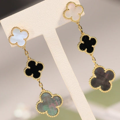 Mysitc CLOVER EARRINGS GOLD ONYX MOP 3 MOTIF