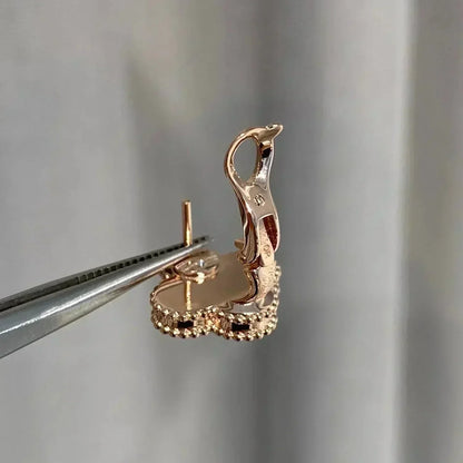 ミスティック クローバー ミディアム 1 モチーフ ピンク マザーオブパール ダイヤモンド イヤリング
