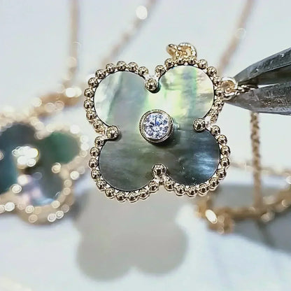 Mysitc CLOVER 15MM DIAMOND AND MOTHER-OF-GREY NECKLACE