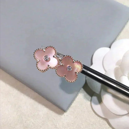 ミスティック クローバー ミディアム 1 モチーフ ピンク マザーオブパール ダイヤモンド イヤリング