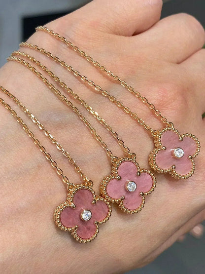 Mysitc CLOVER 15MM DIAMOND RHODONITE NECKLACE