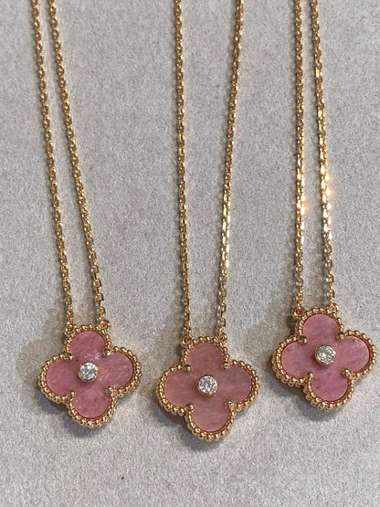 Mysitc CLOVER 15MM DIAMOND RHODONITE NECKLACE