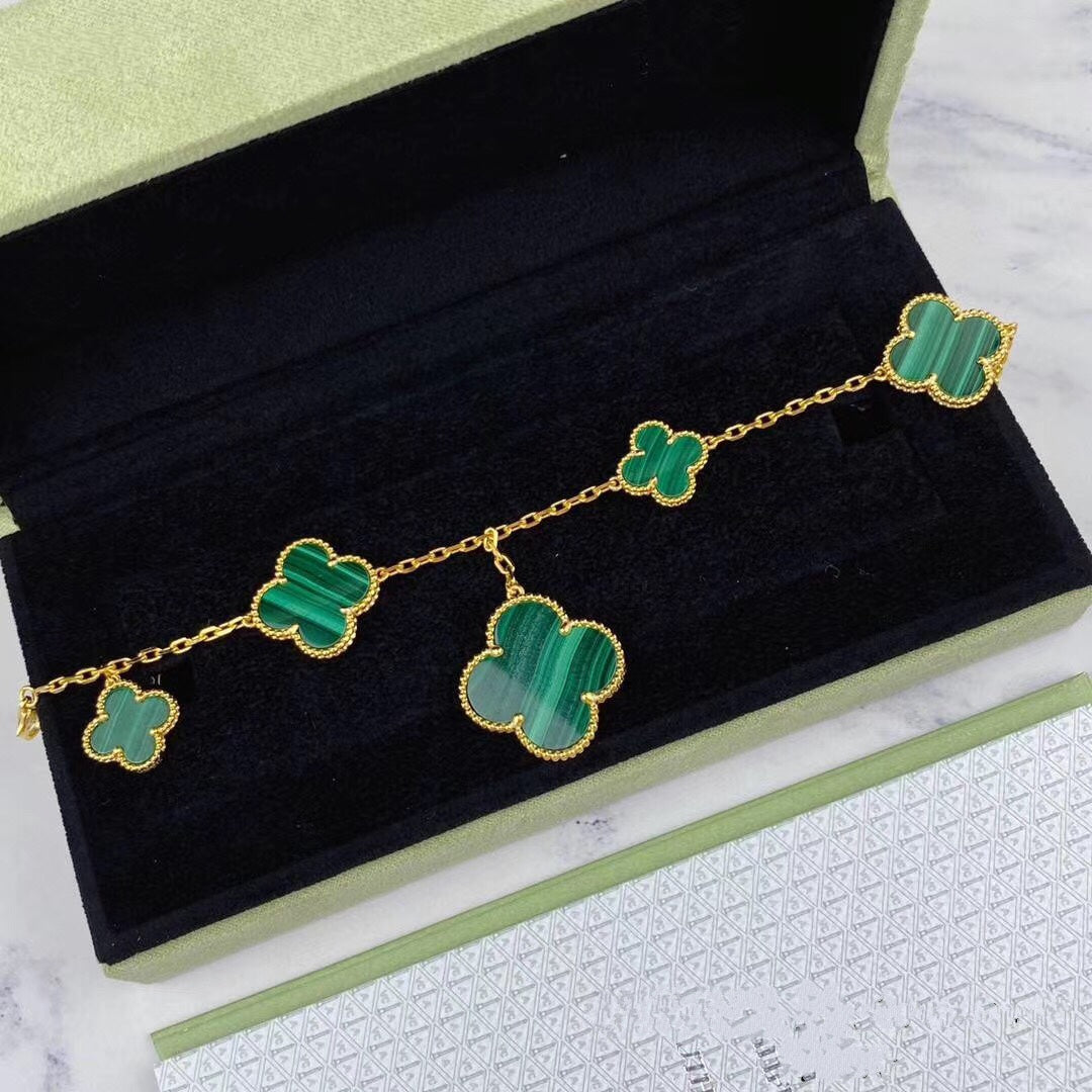 Mysitc MAGIC CLOVER MALACHITE GOLD BRACELET 5 MOTIFS