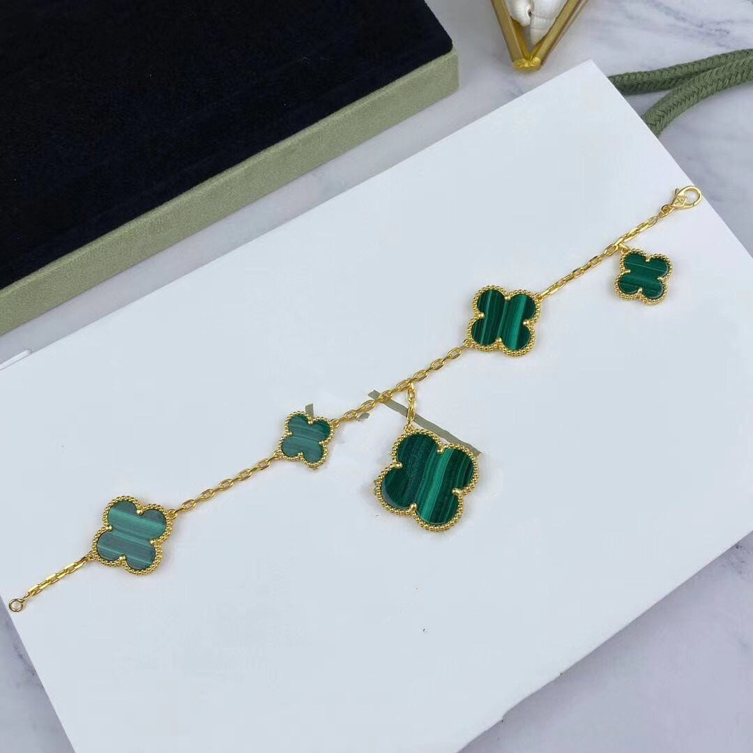 Mysitc MAGIC CLOVER MALACHITE GOLD BRACELET 5 MOTIFS