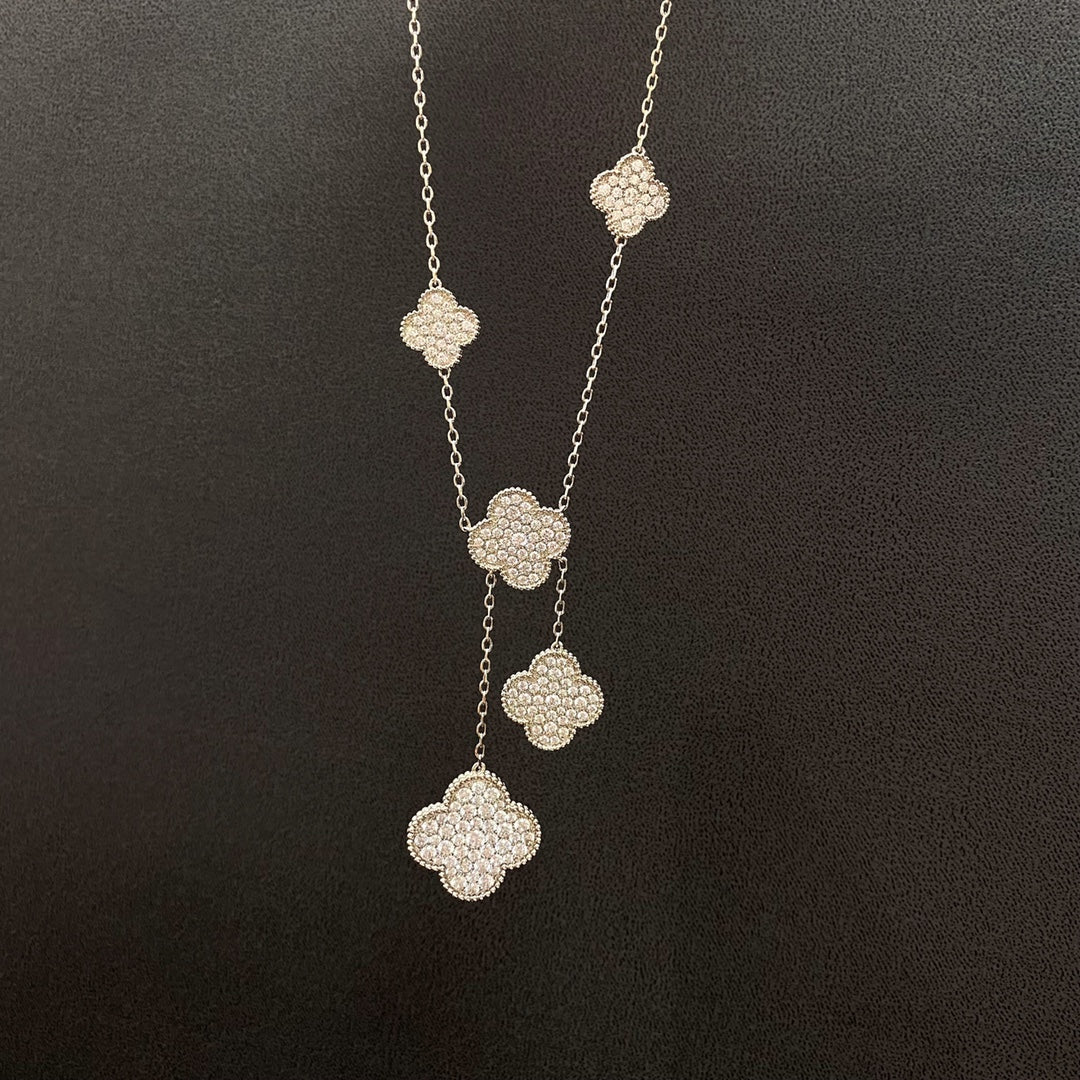 Mysitc CLOVER 5 MOTIFS SILVER DIAMONDS NECKLACE