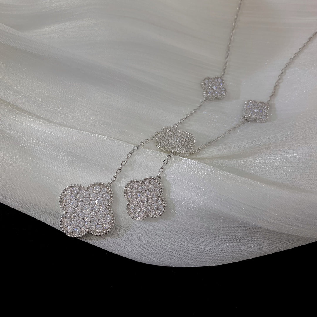 Mysitc CLOVER 5 MOTIFS SILVER DIAMONDS NECKLACE