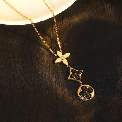 Mysitc STAR AND SUN ONYX PINK GOLD NECKLACE