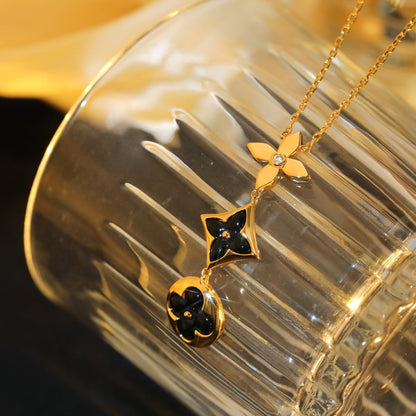 Mysitc STAR AND SUN ONYX PINK GOLD NECKLACE