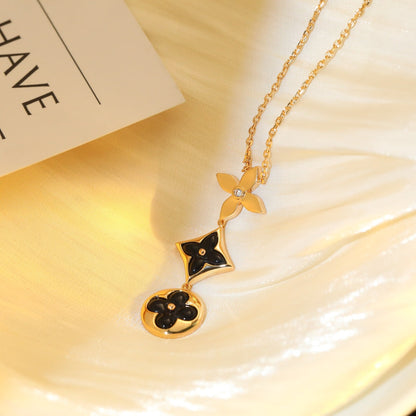 Mysitc STAR AND SUN ONYX PINK GOLD NECKLACE