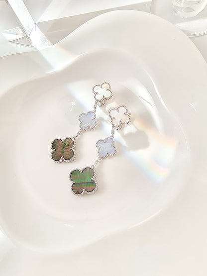 Mysitc CLOVER 3 MOTIFS CHALCEDONY DARK MOP SILVER EARRINGS