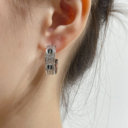 Mysitc LOVE CERAMIC DIAMOND PAVED SILVER EARRINGS