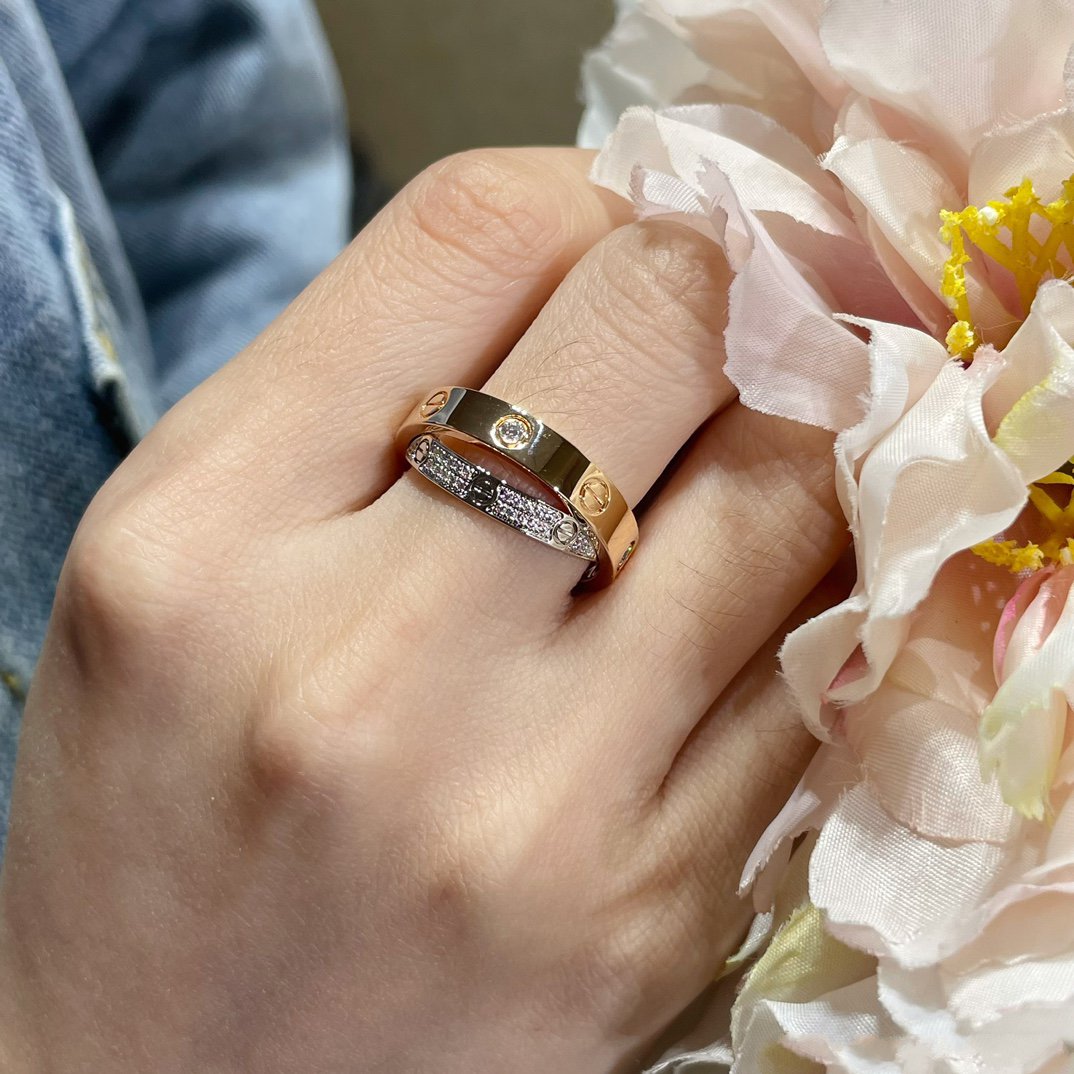 Mysitc LOVE PINK GOLD SILVER DIAMOND DOUBLE RING