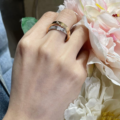 Mysitc LOVE PINK GOLD SILVER DIAMOND DOUBLE RING