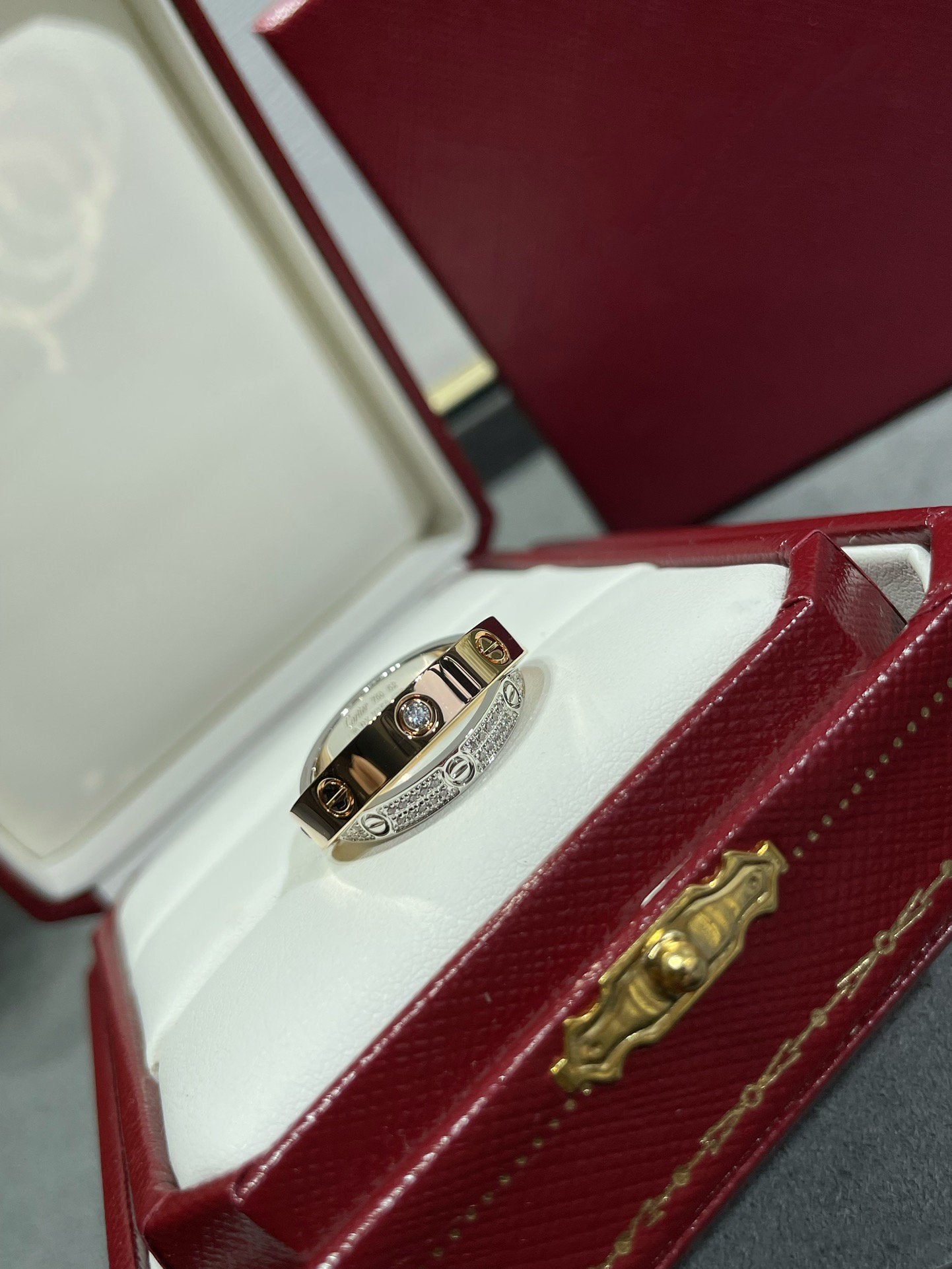 Mysitc LOVE PINK GOLD SILVER DIAMOND DOUBLE RING