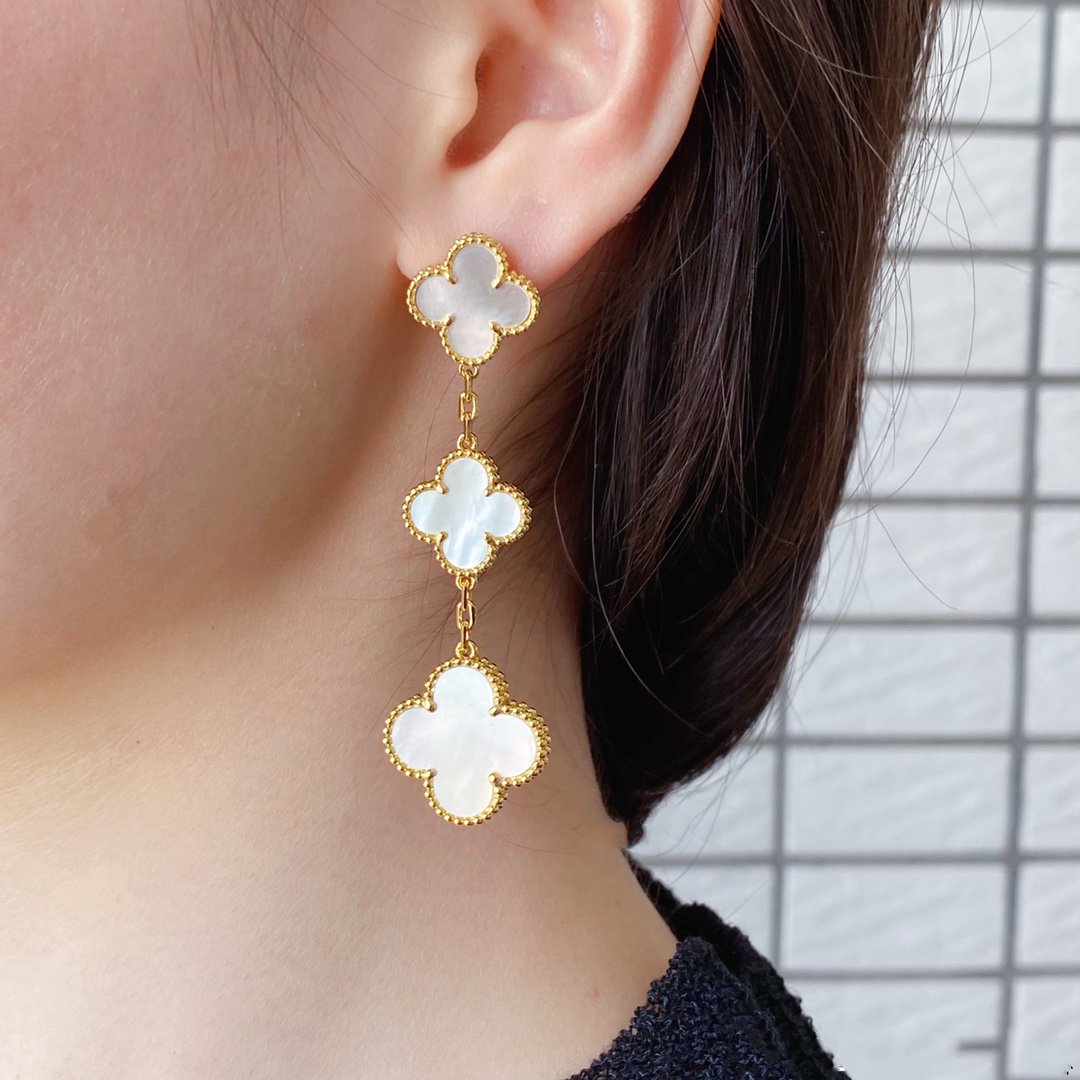 Mysitc CLOVER MOP 3 MOTIFS GOLD EARRINGS