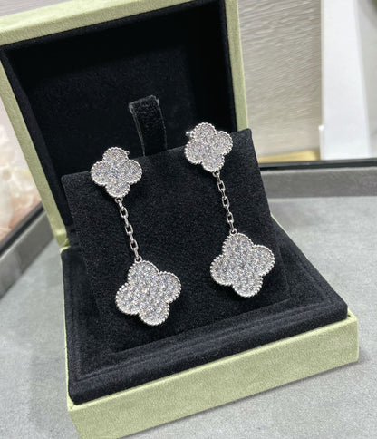 Mysitc CLOVER 2 MOTIFS DIAMOND PAVED SILVER EARRINGS