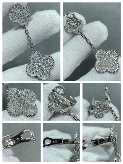 Mysitc CLOVER 2 MOTIFS DIAMOND PAVED SILVER EARRINGS