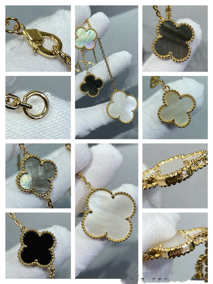 Mysitc CLOVER 6 MOTIF MOP ONYX GOLD NECKLACE