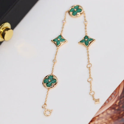 Mysitc STAR AND SUN 4 MOTIF PINK GOLD MALACHITE BRACELET