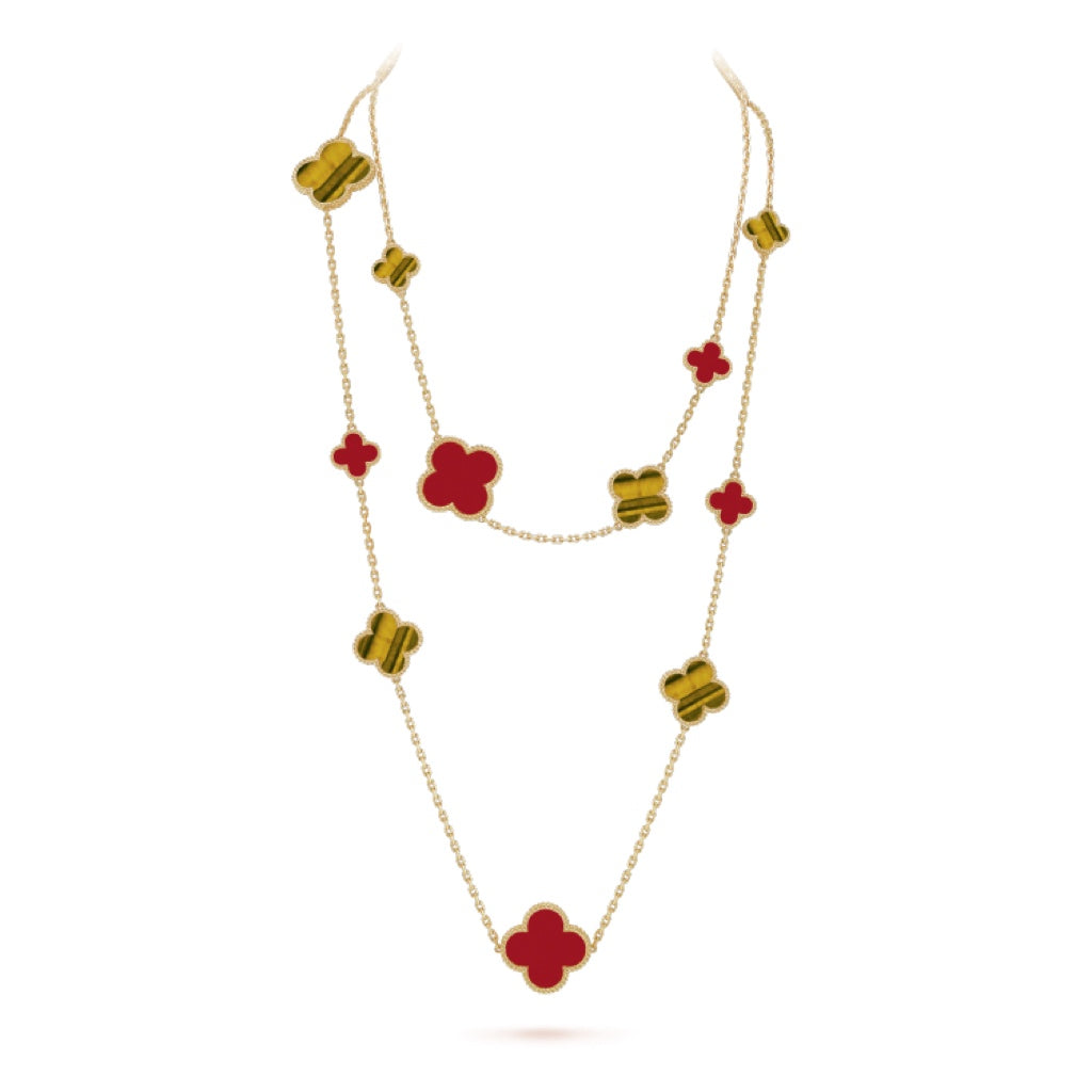 Mysitc CLOVER 16 MOTIF CARNELIAN TIGER EYE ROSE GOLD NECKLACE