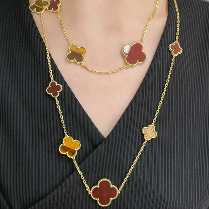 Mysitc CLOVER 16 MOTIF CARNELIAN TIGER EYE ROSE GOLD NECKLACE