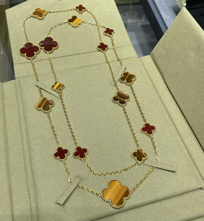 Mysitc CLOVER 16 MOTIF CARNELIAN TIGER EYE ROSE GOLD NECKLACE