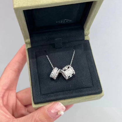 Mysitc PERLEE DOUBLE PENDANT SILVER DIAMOND NECKLACE