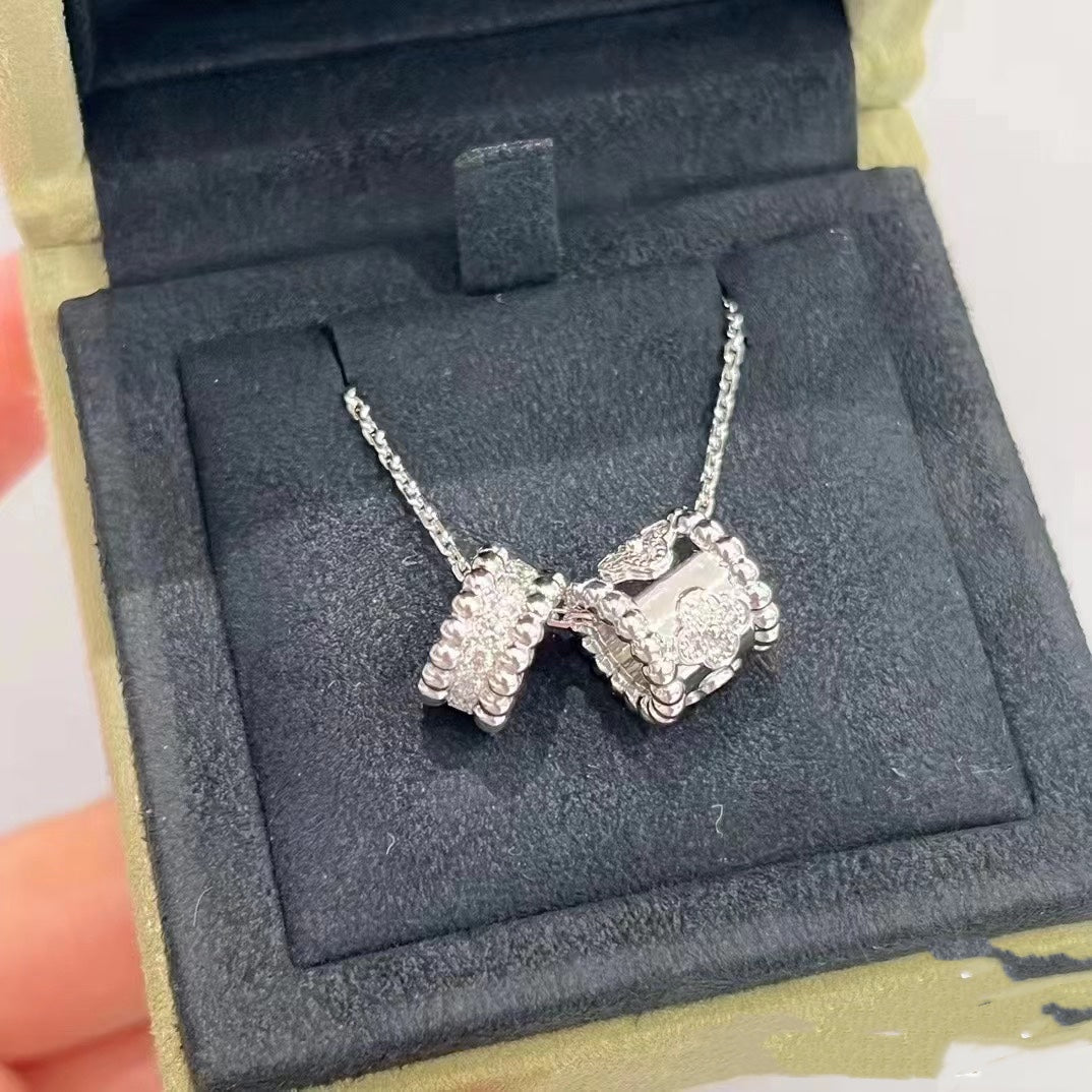 Mysitc PERLEE DOUBLE PENDANT SILVER DIAMOND NECKLACE