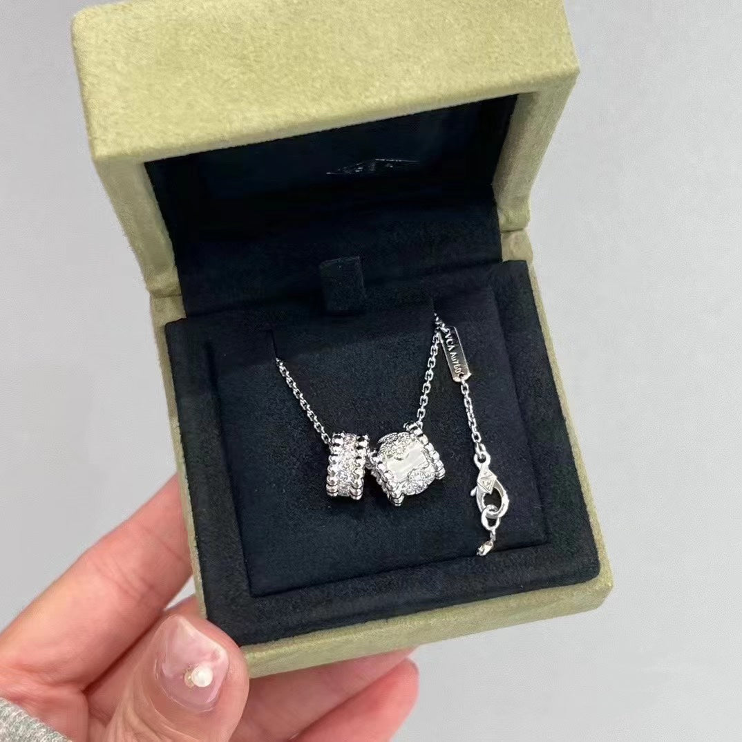Mysitc PERLEE DOUBLE PENDANT SILVER DIAMOND NECKLACE