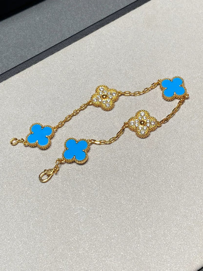 [Mysitc ]New CLOVER 5 MOTIF BLUE AGATE BRACELET COLLECTION