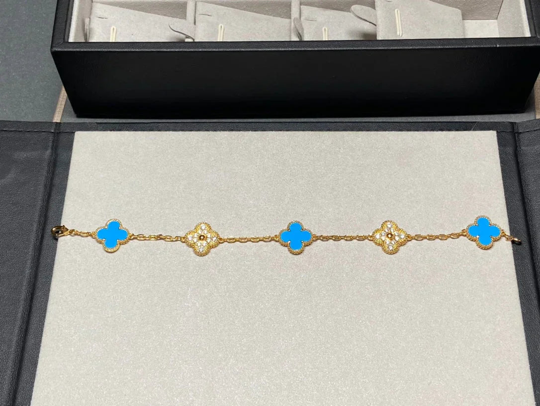 [Mysitc ]New CLOVER 5 MOTIF BLUE AGATE BRACELET COLLECTION