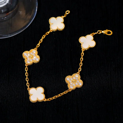 [Mysitc ]New CLOVER WHITE PEARL MOP 5 MOTIF BRACELET COLLECTION