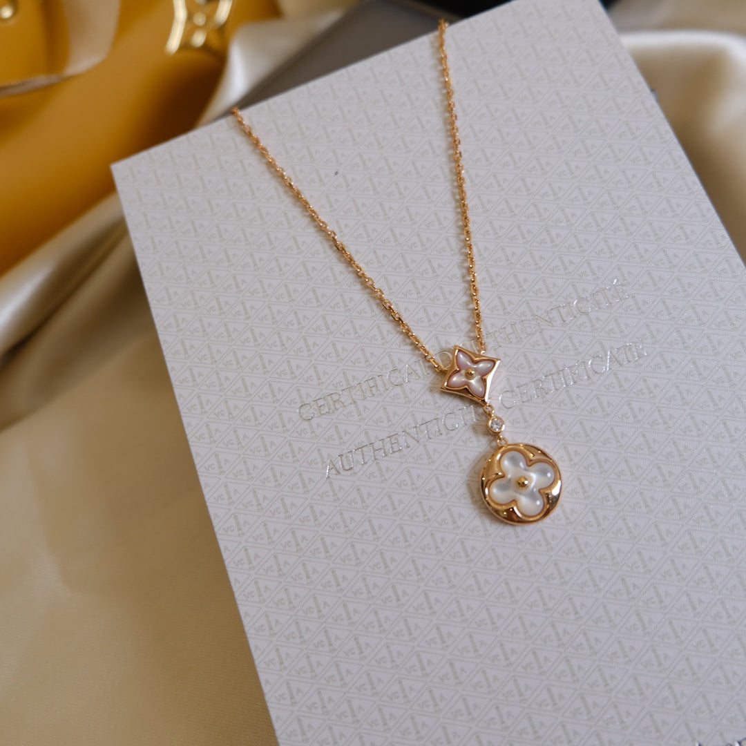 Mysitc STAR AND SUN WHITE MOP 2 MOTIF PINK GOLD NECKLACE