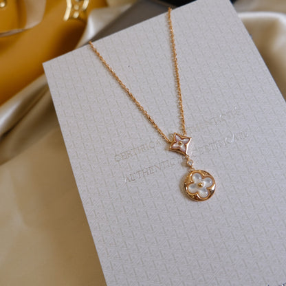 Mysitc STAR AND SUN WHITE MOP 2 MOTIF PINK GOLD NECKLACE