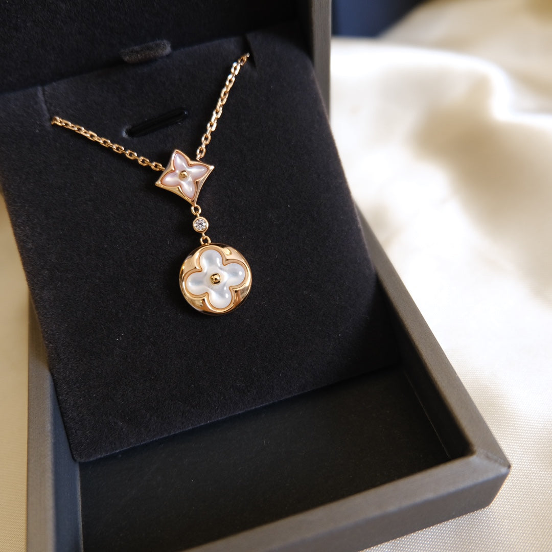 Mysitc STAR AND SUN WHITE MOP 2 MOTIF PINK GOLD NECKLACE