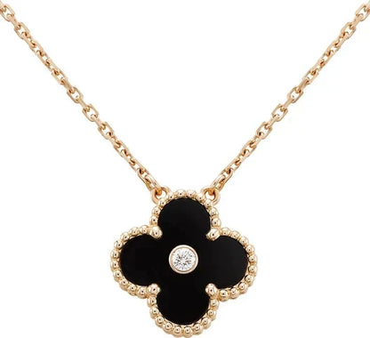 Mysitc CLOVER 15MM DIAMOND ONYX NECKLACE