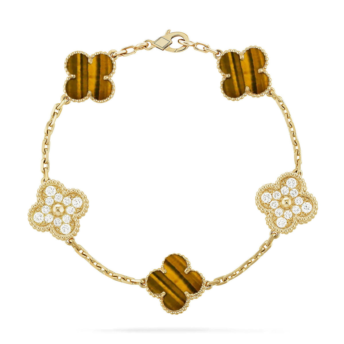 [Mysitc ]New  CLOVER 5 MOTIFS TIGER EYE BRACELET COLLECTION