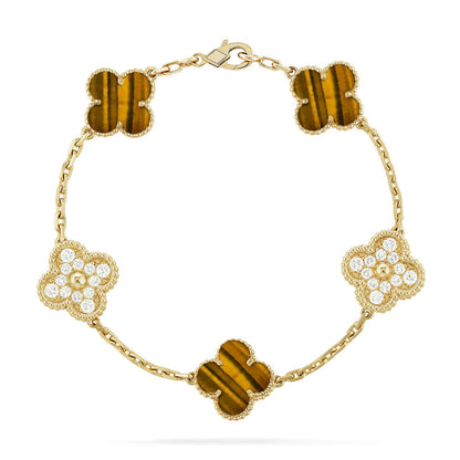 [Mysitc ]New  CLOVER 5 MOTIFS TIGER EYE BRACELET COLLECTION