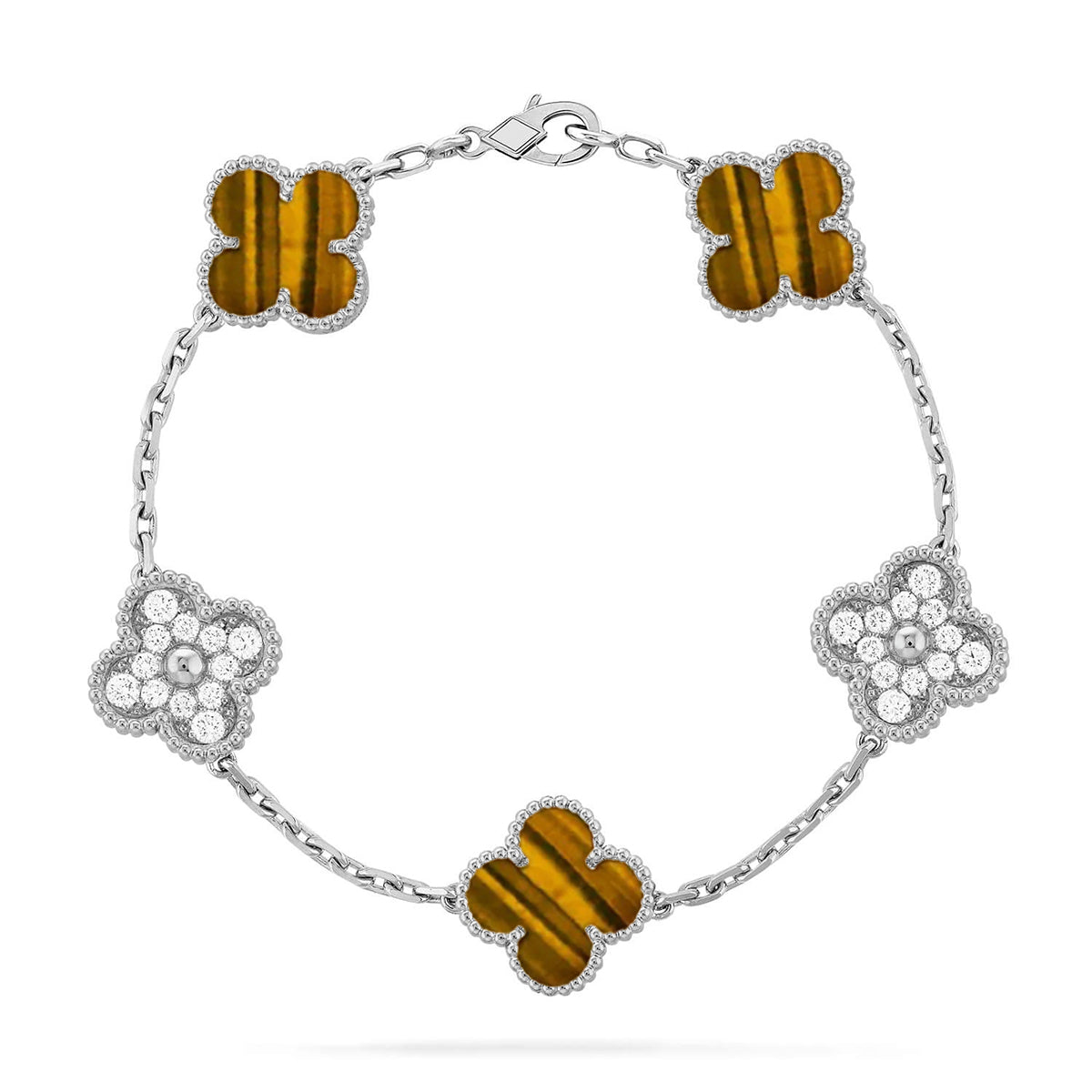 [Mysitc ]New  CLOVER 5 MOTIFS TIGER EYE BRACELET COLLECTION