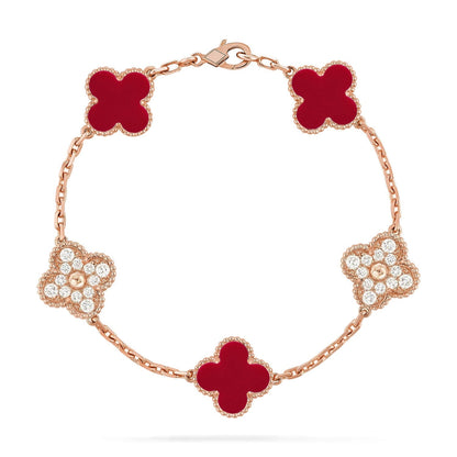 [Mysitc ]New  CLOVER 5 MOTIF RED CORNELIAN BRACELET COLLECTION