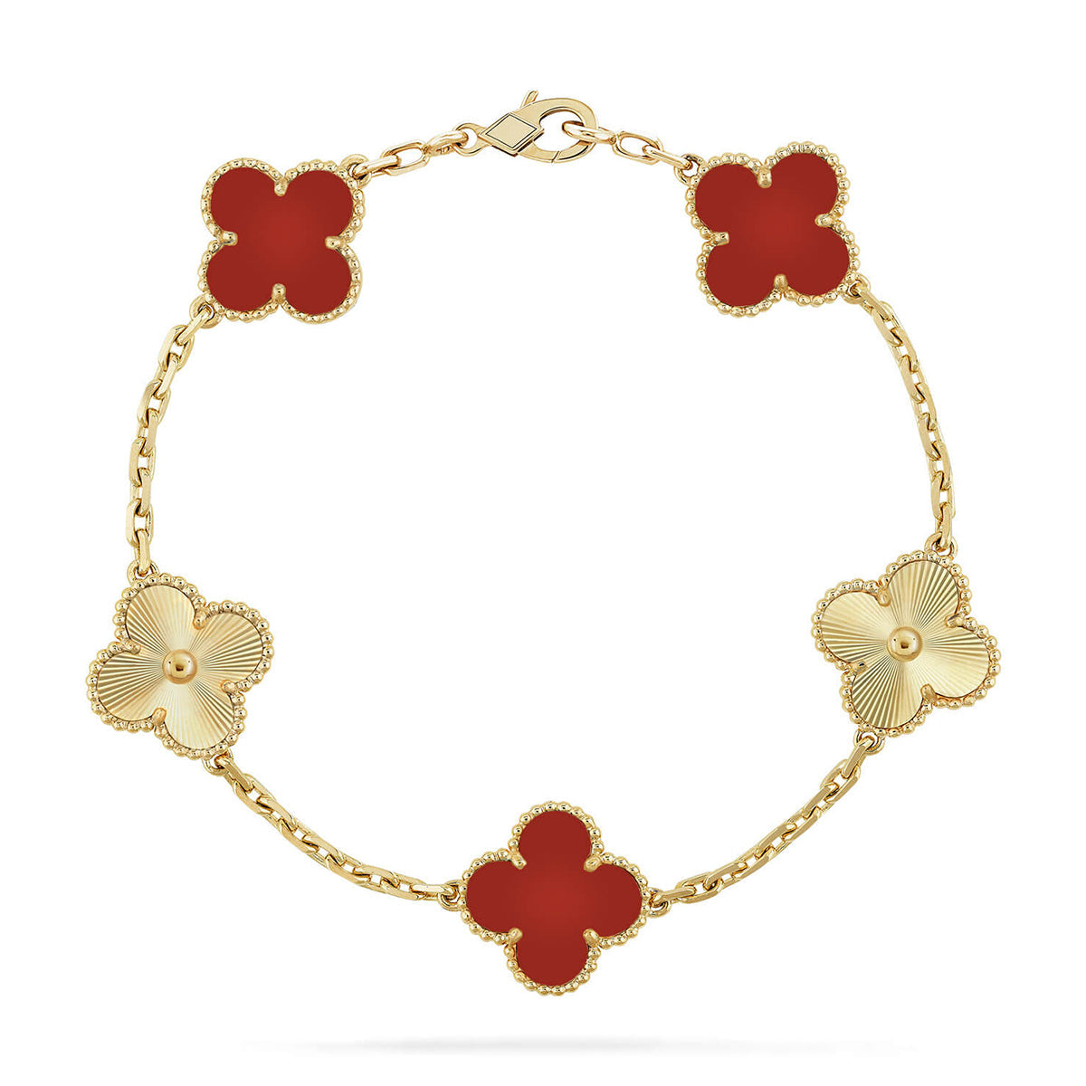 [Mysitc ]New  CLOVER 5 MOTIF RED CORNELIAN BRACELET COLLECTION