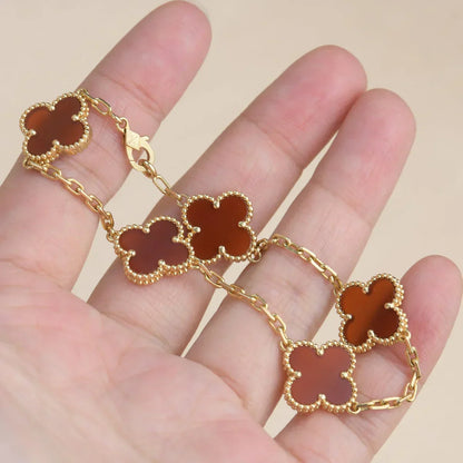 [Mysitc ]New  CLOVER 5 MOTIF RED CORNELIAN BRACELET COLLECTION