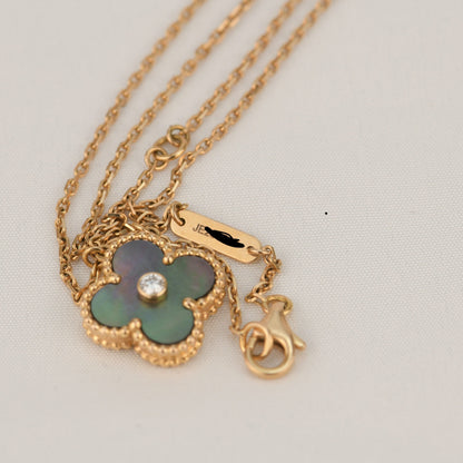 Mysitc CLOVER 15MM DIAMOND AND MOTHER-OF-GREY NECKLACE