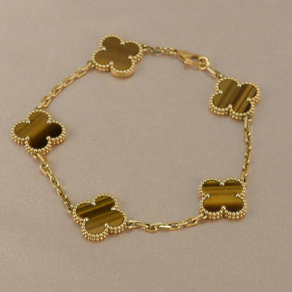 [Mysitc ]New  CLOVER 5 MOTIFS TIGER EYE BRACELET COLLECTION