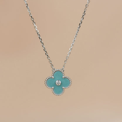 Mysitc CLOVER 15MM DIAMOND SVRES PORCELAIN  NECKLACE SILVER